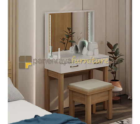 Panen Raya Furniture MEJA RIAS MINIMALIS 2 LACI PRODESIGN ERIN DS 80 YELLOW OAK - WHITE 80x40