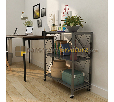 Panen Raya Furniture Rak Besi Lipat 3 Susun / Rak Dapur Serbaguna Flato 3 Hitam