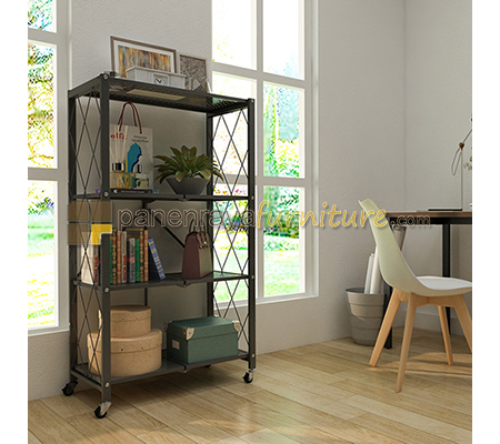 Panen Raya Furniture Rak Besi Lipat 4 Susun / Rak Dapur Serbaguna Flato 4 Hitam