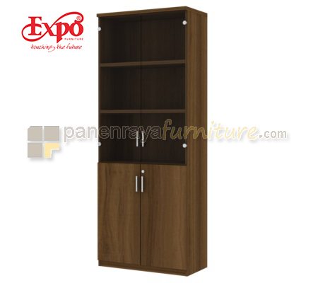 Panen Raya Furniture Lemari Arsip Tinggi Expo DHC 00 Pintu Kaca dan Panel Teak Wood 79x40x203