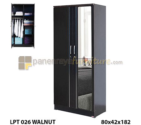 Panen Raya Furniture Lemari Pakaian 2 Pintu Cermin Lunar LPT 026 Walnut 80x42x180
