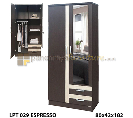 Panen Raya Furniture Lemari Pakaian 2 Pintu Cermin Lunar LPT 029 Espresso 80x42x180