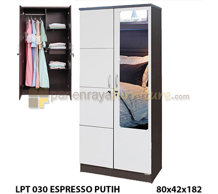 Panen Raya Furniture Lemari Pakaian 2 Pintu Cermin Lunar LPT 030 Espresso White 80x42x180