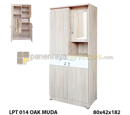 Panen Raya Furniture Lemari Pakaian 2 Pintu Cermin Lunar LPT 014 Sonoma Oak White 80x42x180