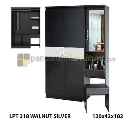 Panen Raya Furniture Lemari Pakaian 3 Pintu Meja Rias Lunar LPT 318 Walnut 120x42x180
