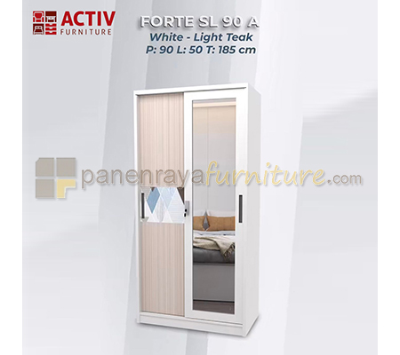 Panen Raya Furniture Lemari Pakaian Besi 2 Pintu Sliding Activ Forte SL 90 A White Light Teak 90x50x185