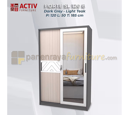 Panen Raya Lemari Pakaian Besi 2 Pintu Sliding Activ Forte SL 120 B Dark Grey Light Teak 118x50x185