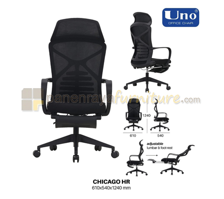 Panen Raya Furniture Kursi Kantor UNO Chicago HR Black-Black