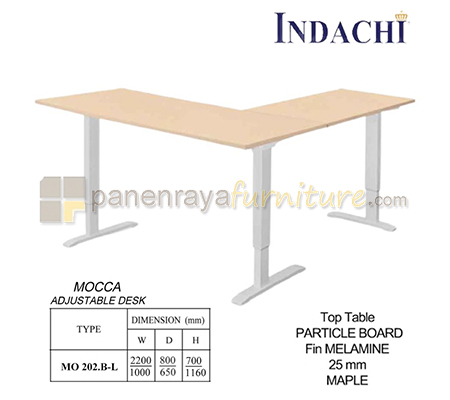 Panen Raya Furniture Meja Kerja L Indachi Mocca Adjustable Desk MO 202 B L Melamine 2200x800x700-1160