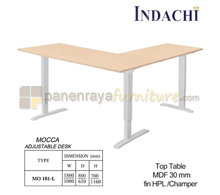 Panen Raya Furniture Meja Kerja L Indachi Mocca Adjustable Desk MO 181 L HPL 1800x800x700-1160