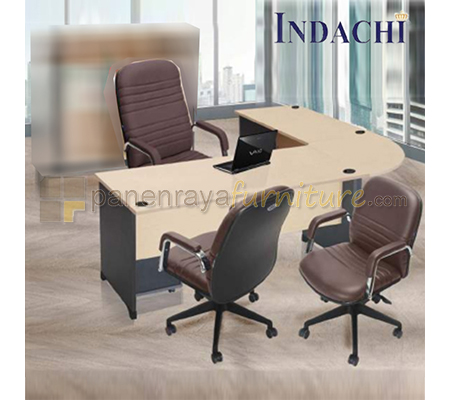 Panen Raya Furniture Meja Direktur Plus Laci Dorong Indachi Performa Series Maple 260x200x75 Melamine