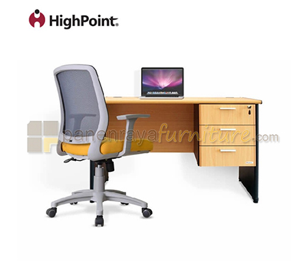 Panen Raya Furniture Meja Kantor HighPoint New One BOD 034 Beech 140x70x75 Plus Laci Gantung 3 Laci