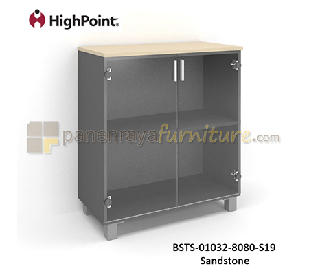 Panen Raya Furniture Lemari Arsip Rendah 2 Pintu Kaca Kaki Plastik HighPoint Storio BSTS 01032 8080 S19 Sandstone