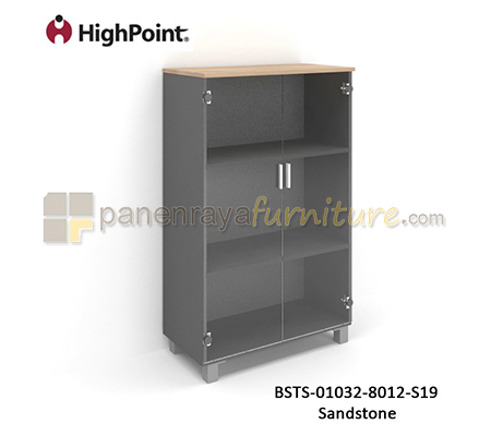 Panen Raya Lemari Arsip Tinggi 2 Pintu Kaca Kaki Plastik HighPoint Storio BSTS 01032 8012 S19 Sandstone