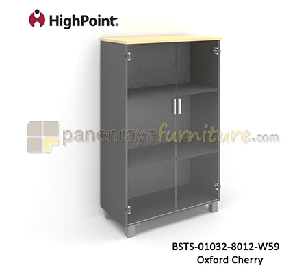 Panen Raya Lemari Arsip Tinggi 2 Pintu Kaca Kaki Plastik HighPoint Storio BSTS 01032 8012 W59 Light Beech