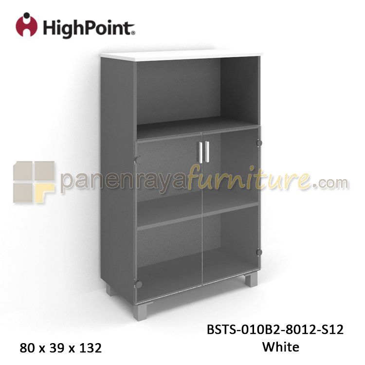 Panen Raya Furniture Lemari Arsip Tinggi Kombinasi Pintu Kaca Kaki Plastik HighPoint Storio BSTS 010B2 8012 S12 White