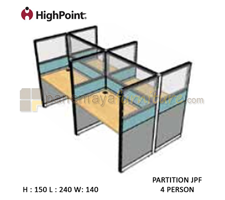 Panen Raya Furniture Workstation 4 Seater Glass Tinggi 150 HighPoint Partition JPF Light Grey