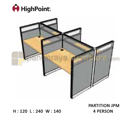 Panen Raya Workstation 4 Seater Glass Tinggi 120 HighPoint Partition JPM Light Grey