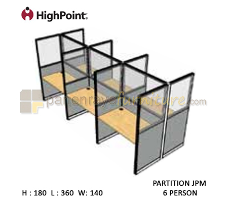 Panen Raya Workstation 6 Seater Glass Tinggi 180 HighPoint Partition JPM Oxford Cherry