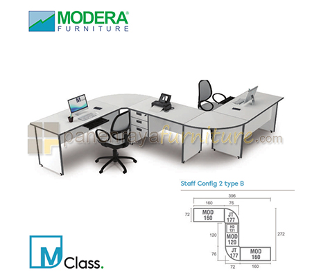 Panen Raya Workstation Staff 2 Seater Plus Laci Gantung Modera Staff Config 2 Type A Grey-Dark Grey 160x144x75