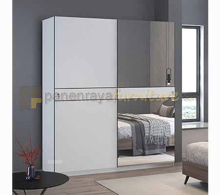 Panen Raya Furniture Lemari Pakaian 2 Pintu Sliding Cermin Siantano LP Sliding Crown 190x60x220 Putih