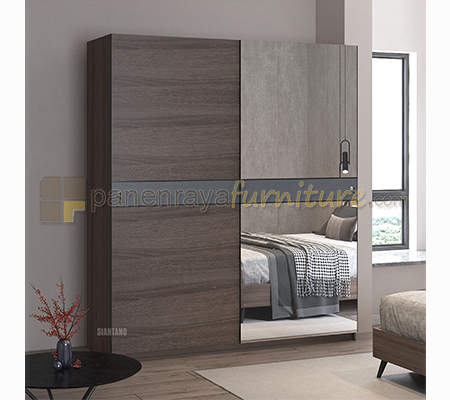 Panen Raya Furniture Lemari Pakaian 2 Pintu Sliding Cermin Siantano LP Sliding Crown 190x60x220 Sorema-Grey