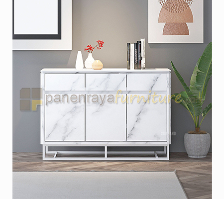 Panen Raya Furniture Siantano Credenza CR Marble 120 White Glossy Marble 120x50x80