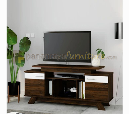 Panen Raya Meja TV Volans TVR 201 Teak Dark Brown-Sonoma Oak White 160x40x73