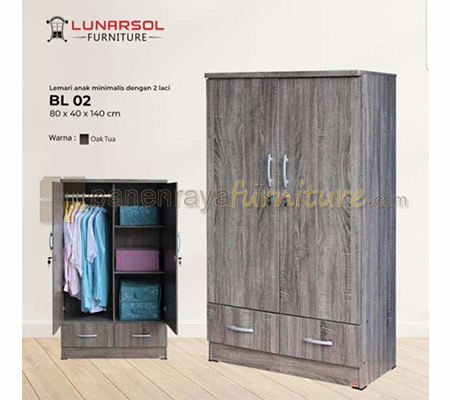 Panen Raya Furniture Lemari Pakaian Anak 2 Pintu Lunar LBL 02 Oak Tua 80x40x136