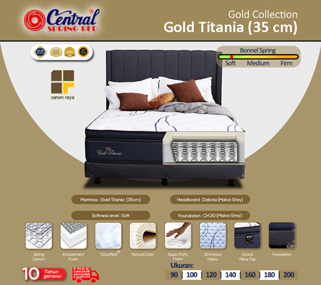 Panen Raya Central Gold Titania with Natural Latex, Super Fluffy Foam, Grand Pillow Top Full Set Dakota
