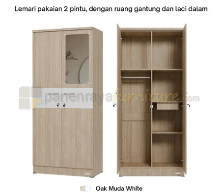 Panen Raya Lemari Pakaian Lunar LPT 012 Sonama Oak White 80x42x180