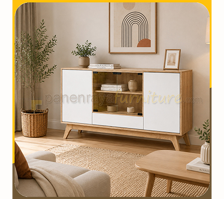 Panen Raya Furniture Credenza Graver CRD 2286 Sonoma Cream 140x40x80